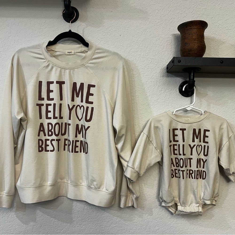Mommy & Me Cream And Brown Matching Shirts (Women’s Small - Baby 12-18 M)